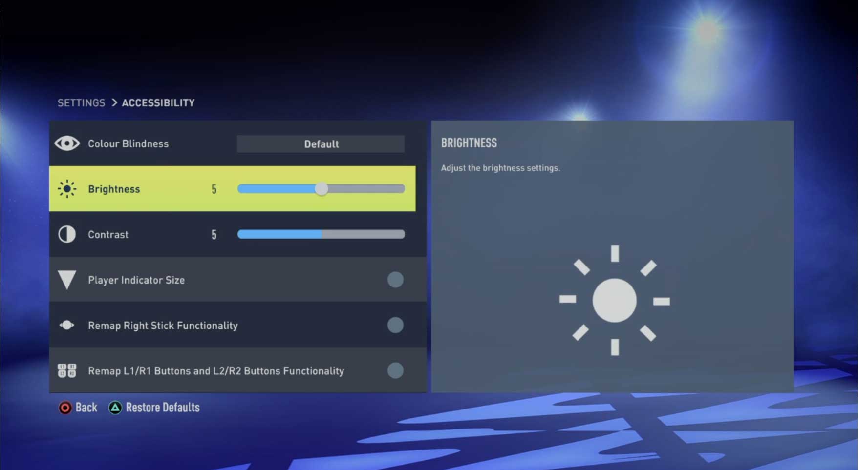 Pantalla de configuración y funciones de accesibilidad de FIFA 22